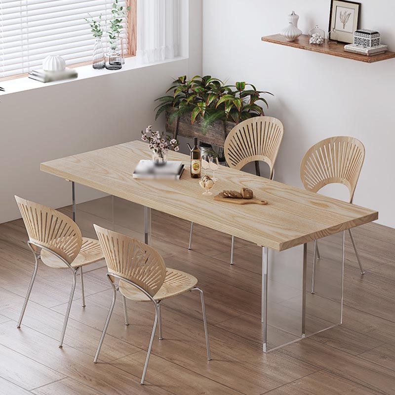 Acrylic Double Pedestal Dining Table Modern Rectangle Dining Room Table with Wood Top
