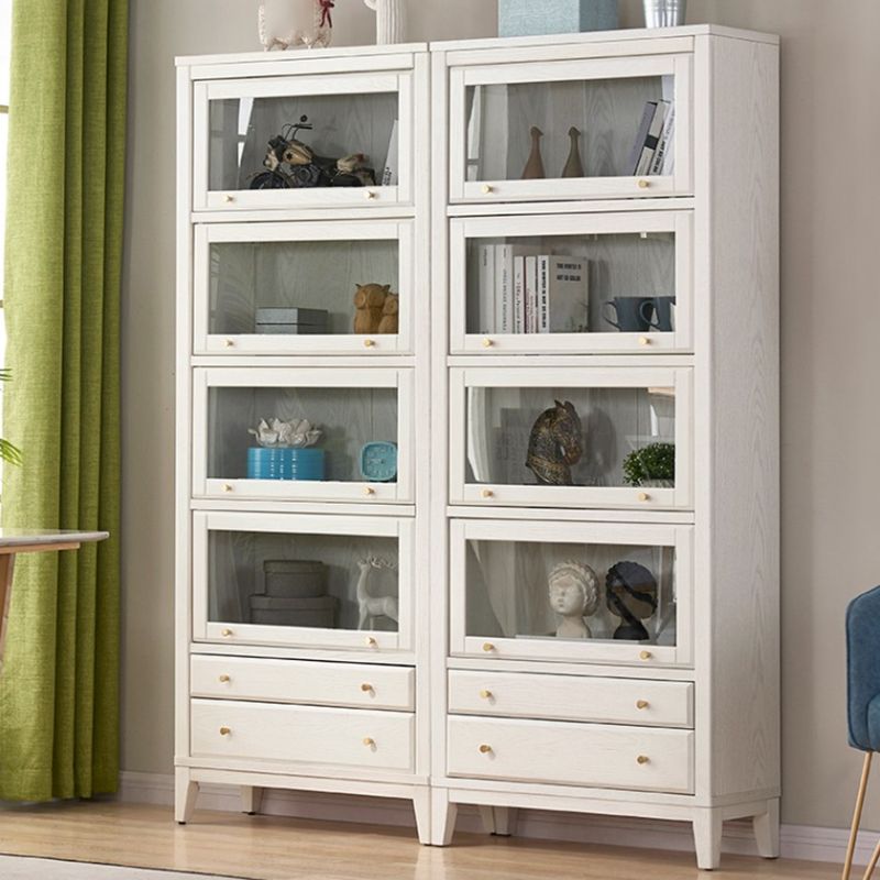 Modern Closed Back Bookcase Standard White Wood Bookshelf with Doors