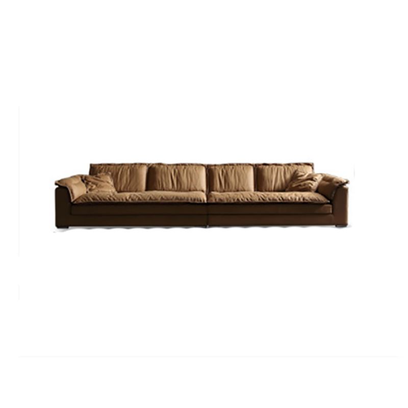 Brown Pillow Top Sofa & Chaise Faux Leather Loose Back Sofa - 30.7" H