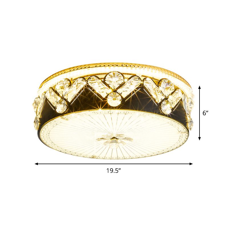 Hand-Cut Crystal Round Flush Lamp Contemporary LED Ceiling Mounted Light in Black