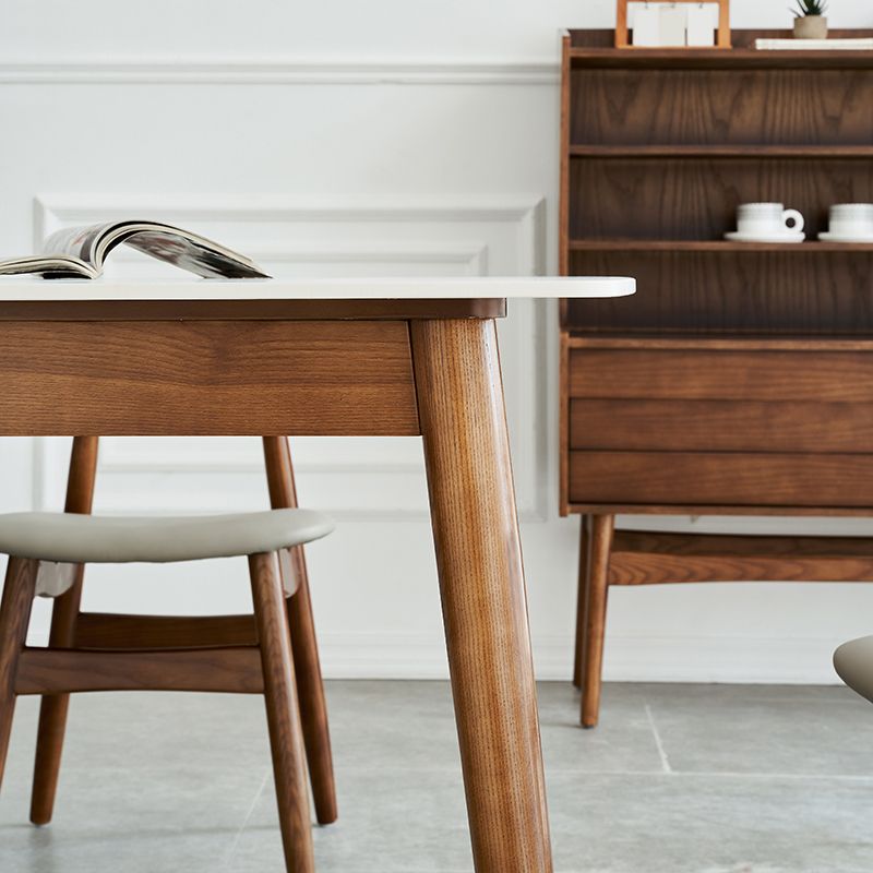 Modern Rectangle Sintered Stone Dining Table with Wooden Base White Dining Table for Restaurant