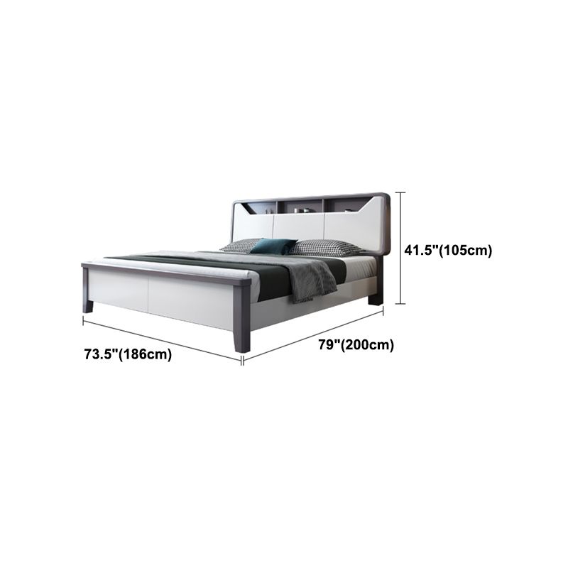 Modern White Rubberwood Standard Bed with Rectangular Headboard
