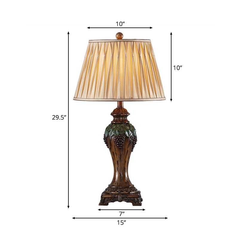 Lampada da tavolo per sala studio con paralume plissettato in tessuto vintage, 1 luce, lampada da lettura beige, larghezza 9"/10"
