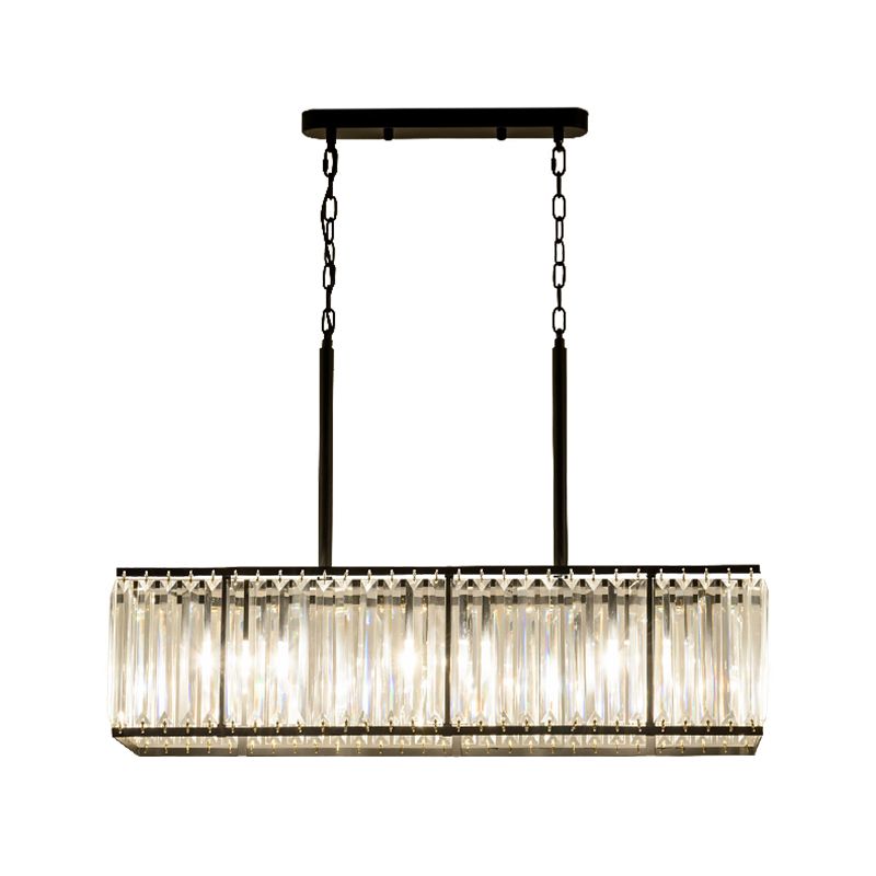 Rectangular Clear Crystal Island Pendant Modern 5 Bulbs Black Suspension Light for Dining Room