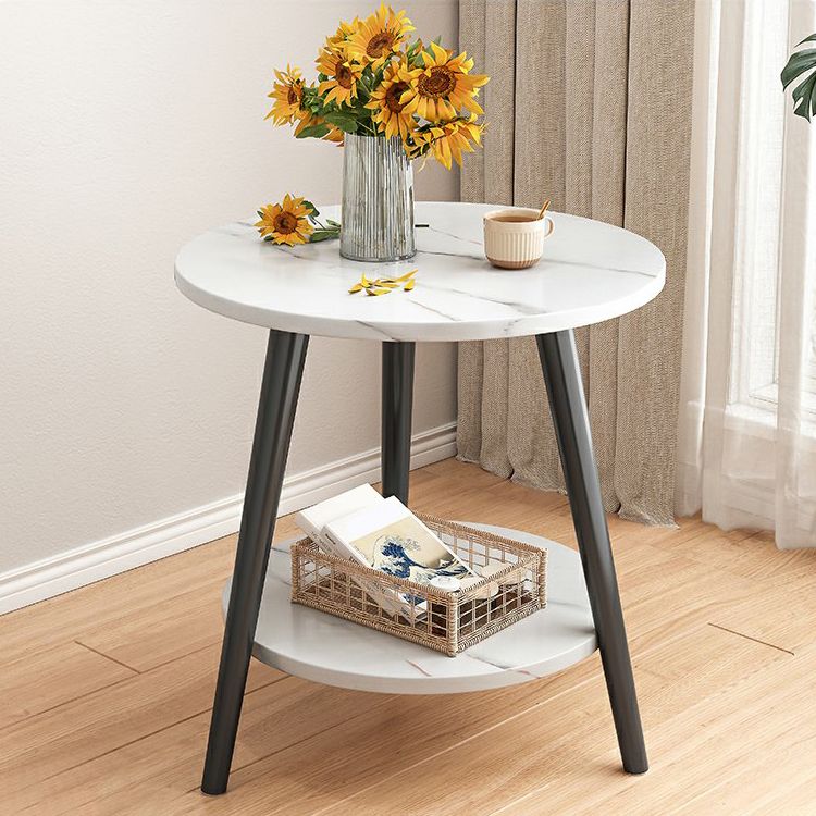 Stone 3 Legs Cocktail Table Modern Round Coffee Table with Shelf