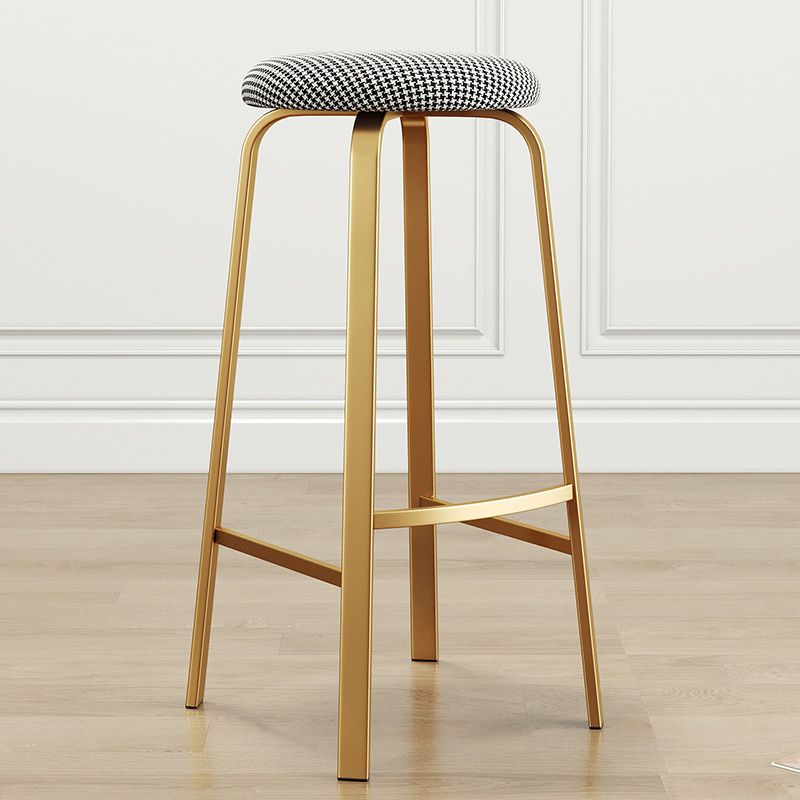 Nordic Armless Backless Counter Stool Iron Cafe Bar Stool with Cushion and Pedal