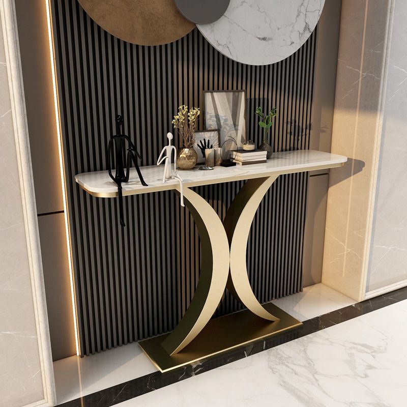 Glam Stone Oval Accent Table Scratch Resistant End Table for Hall