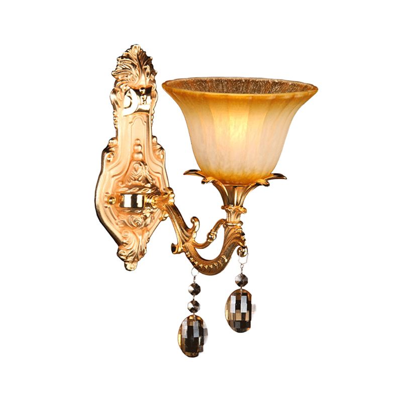 1 tête d'ambre Verre Sronce Light traditionnel en laiton de la chambre à coucher en laiton