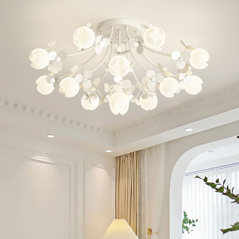 Modern Crystal Flush Mount Flower Shape Ceiling Light with Plastic Shade for Living Room