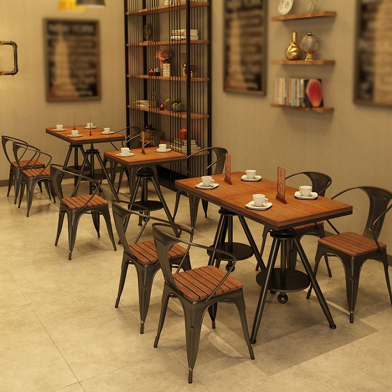 Solid Wood Industrial Dining Table Adjustable Square Table with Black Frame for Dinning Room