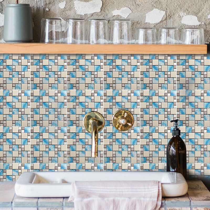 Blue-Brown Boho Peel Wallpaper Panel 6.1-sq ft Mosaics Tiles Wall Art for Kitchen (25 Pcs)