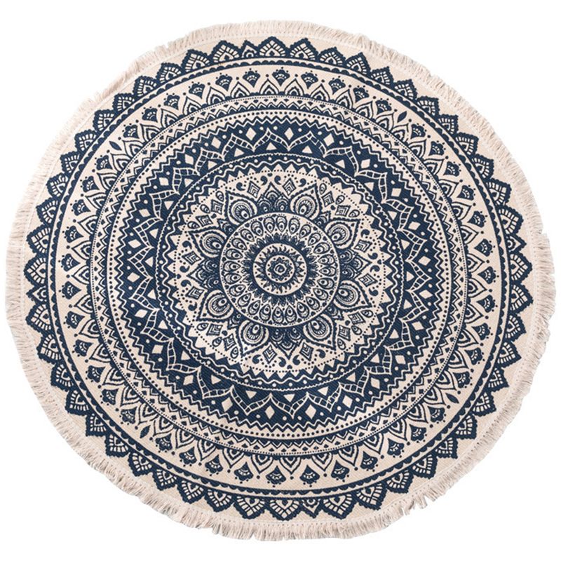 Couleur rond Décoration de maison mélangée tapis marocain de motif symétrique Tapis coton avec tapis à franges
