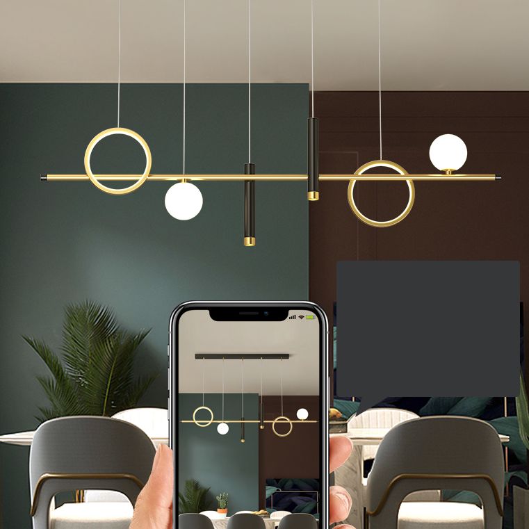 Luce a sospensione a soffitto in metallo ombreggiato Luce lampadario a base di isola oro-nero oro