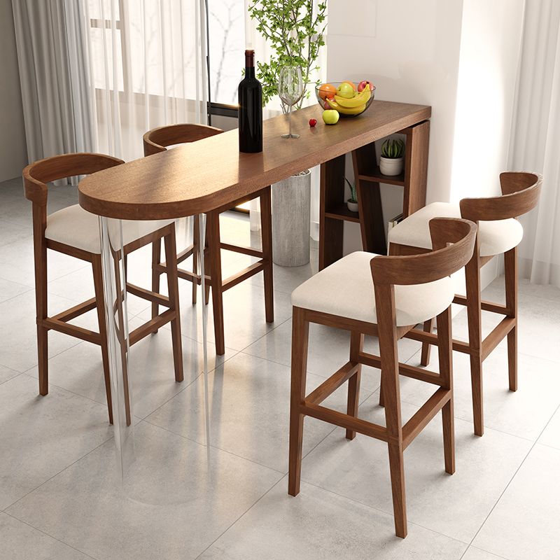 Brown Specialty Bar Dining Table Solid Wood Bar Height Table with Pedestal Base