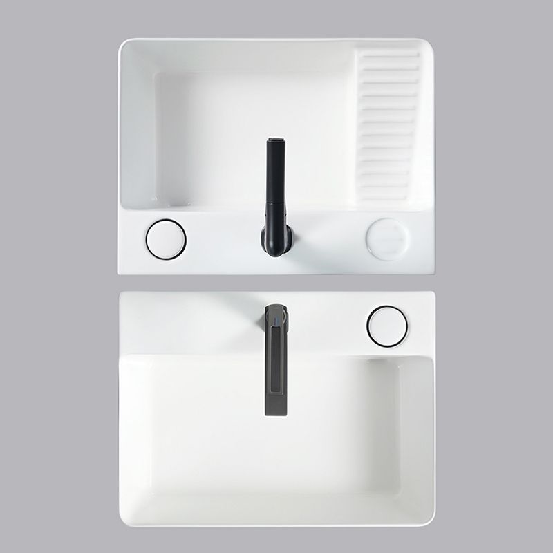 Modern Bathroom Sink Porcelain Rectangular Vessel Lavatory Sink with Pop-Up Drain