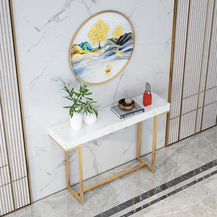 Iron Trestle Cosnole Table with Marble Top Accent Table for Hall