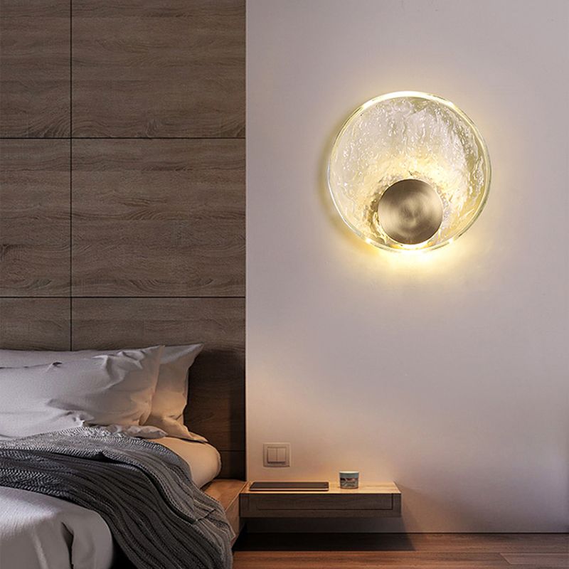Modern Metal Wall Sconce Circle Shape Wall Light with Crystal Shade for Bedroom