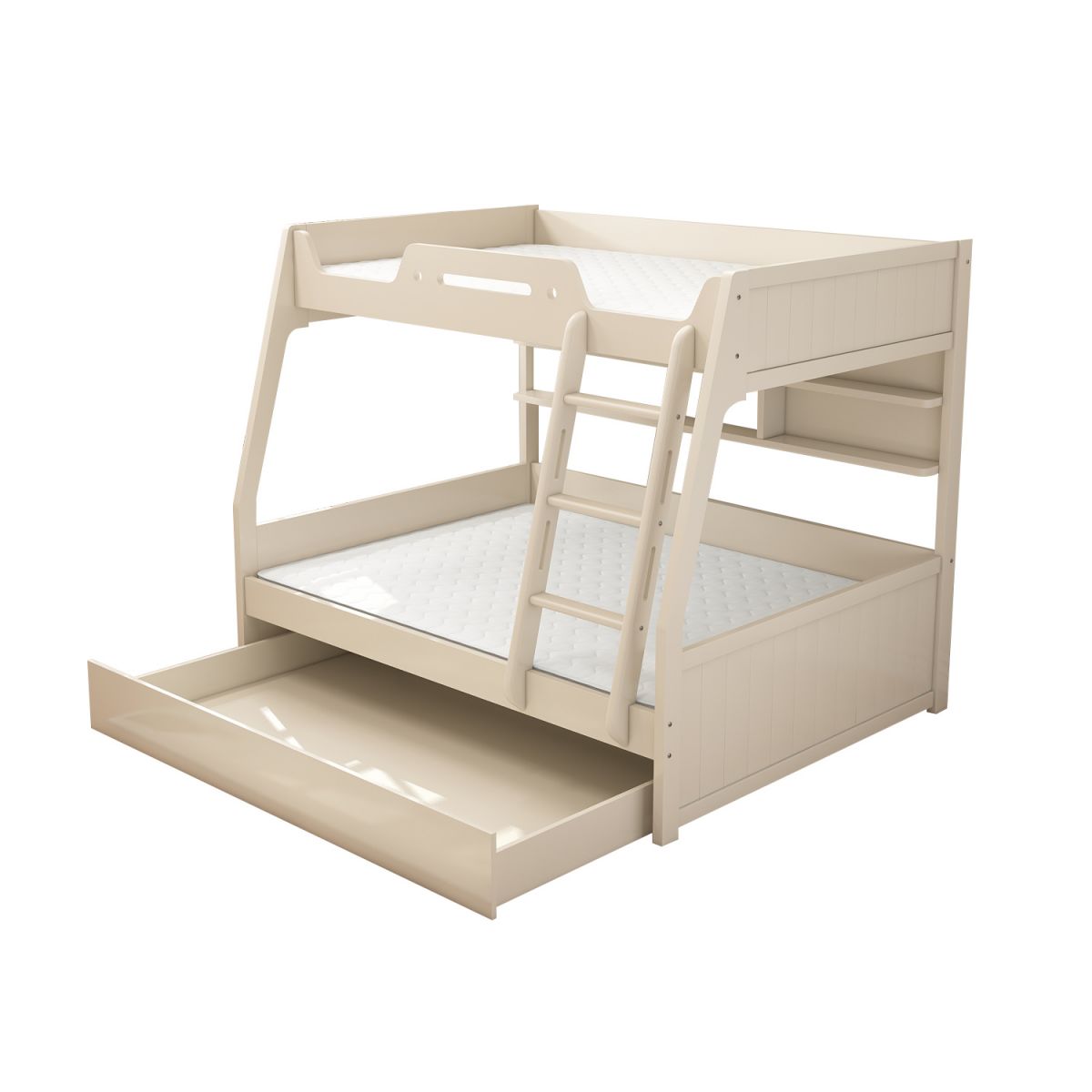 Contemporary Wood White Mattress Included with Drawers Rectangular Bunk Bed
