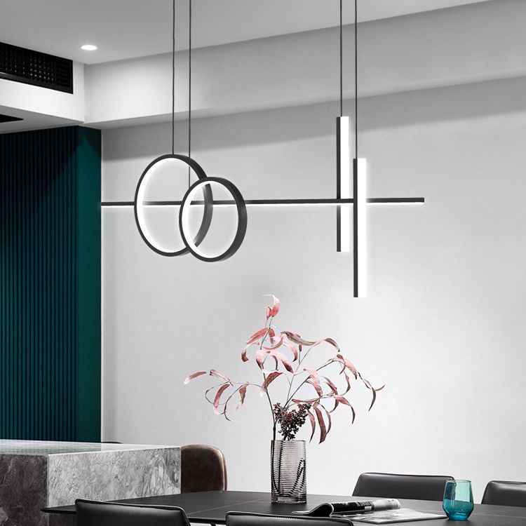 Luci dell'isola del cerchio lineare moderno illuminazione isola metallo 4 luci isola luminose in bianco e nero