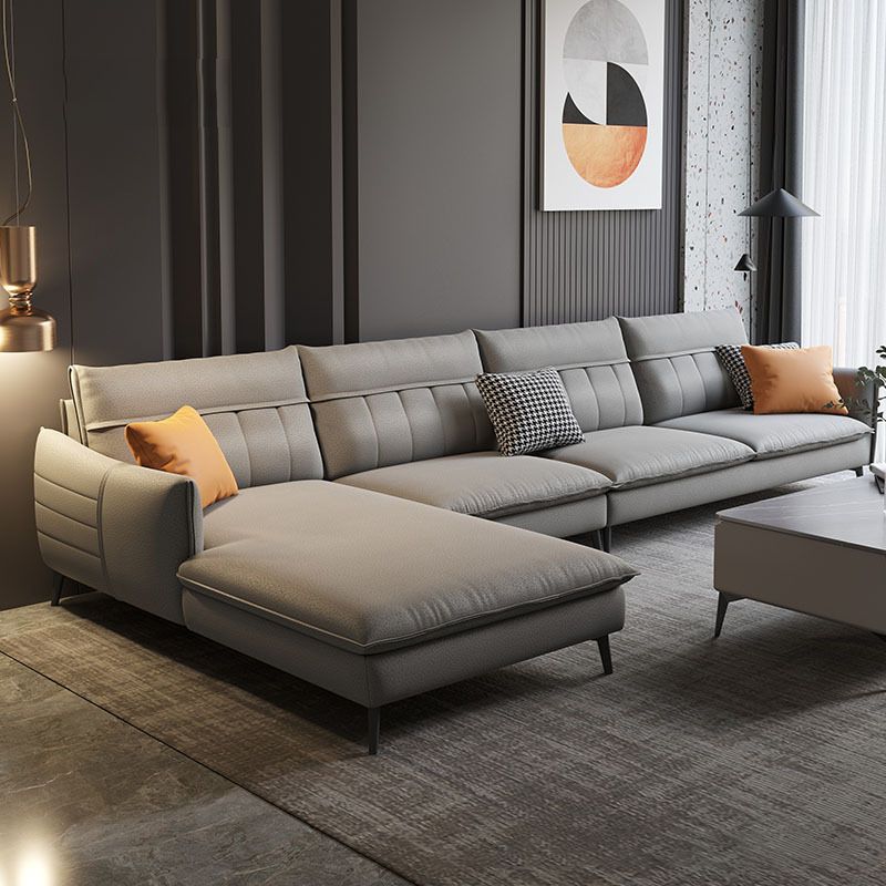 Nordic Stationary Square Arm Faux Leather Living Room Cushions Sofa Chaise