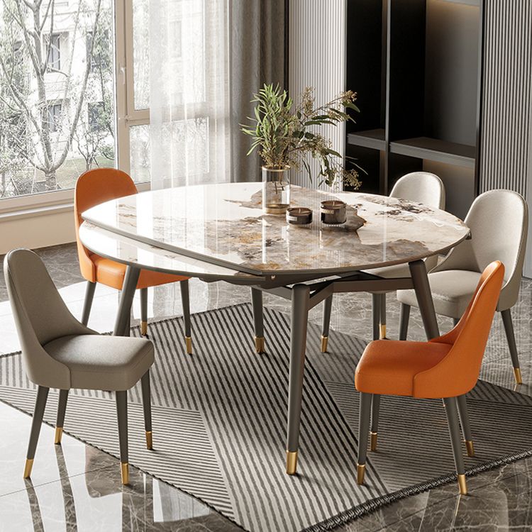 Modern Round Extendable Dining Table Wood Legs for Living Room