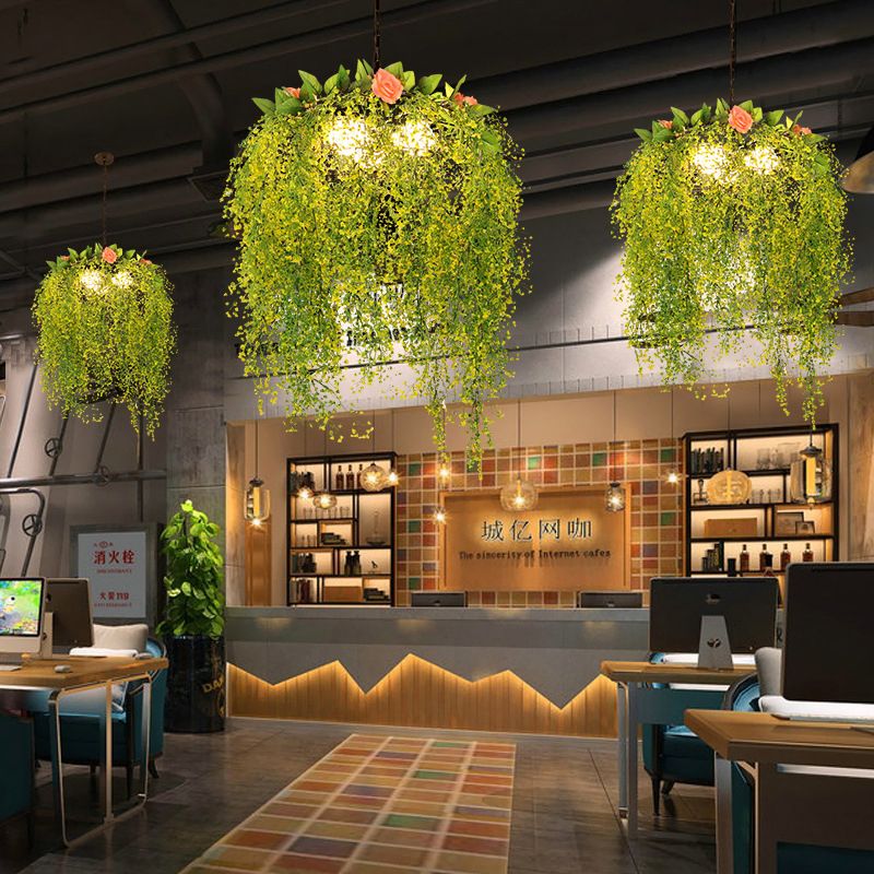 Decorazione della pianta lampadario in metallo Light Industrial 18 "/25.5" Light Restaurant a 3 luci Luce a sospensione in verde