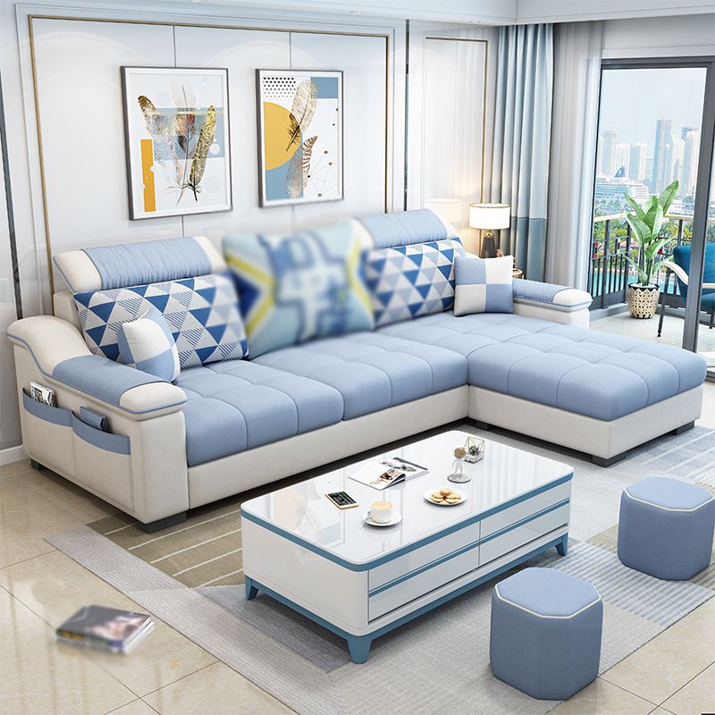 Sloped Arms Pillowed Back Cushions Storage Sectional Sofa with Chaise