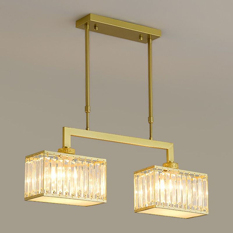 Contemporary 2-light Kitchen Island Lighting Wrought Iron with Rectangle Crystal Shade