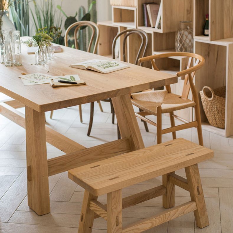 Einfache massive Holzküche Esstisch Khaki Rechteck Form Esstisch mit Trestle Basis