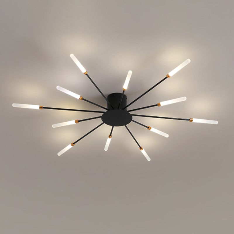 Modern Minimalist LED Semi Flush Mount Lacquered Iron Linear Ceiling Light with Acrylic Shade