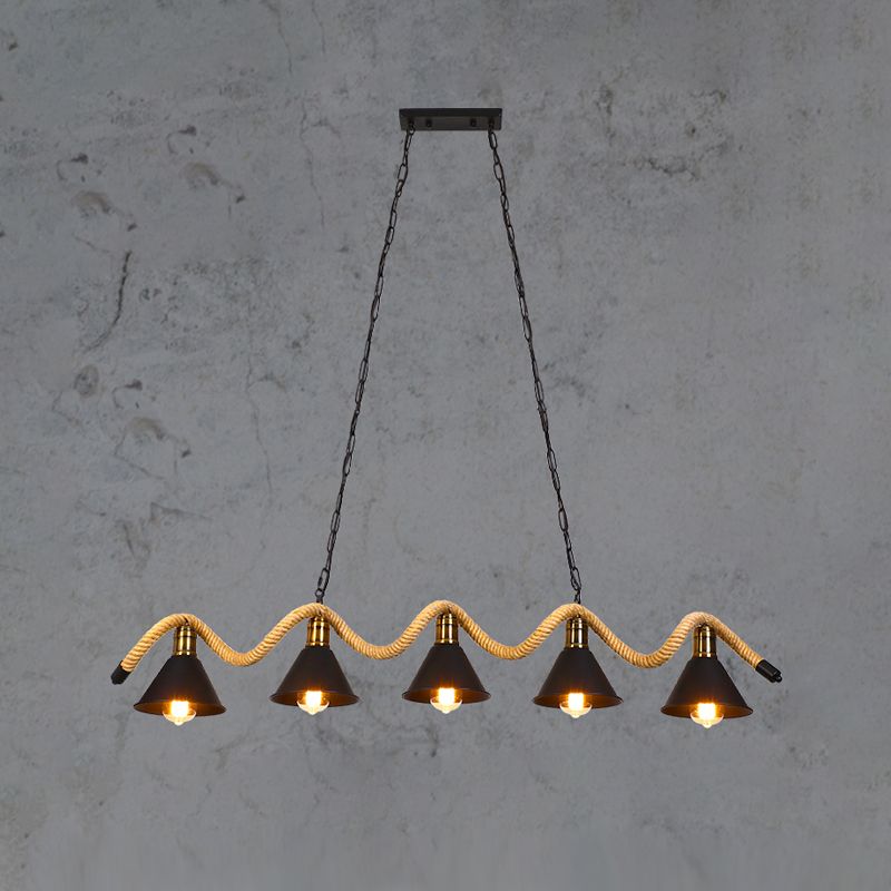American Industrial Hemp Rope Pendant Light Vintage Hanging Light for Loft Living Room