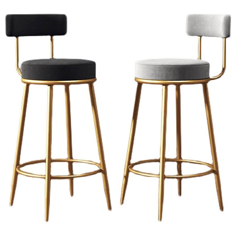 Glam Armless Backrest Counter Stool Iron Dining Room Bar Stool with Velvet Cushion