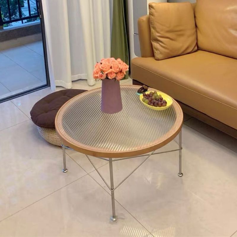 Modern Cross Legs Coffee Table Round Glass Top Coffee Cocktail Table for Living Room
