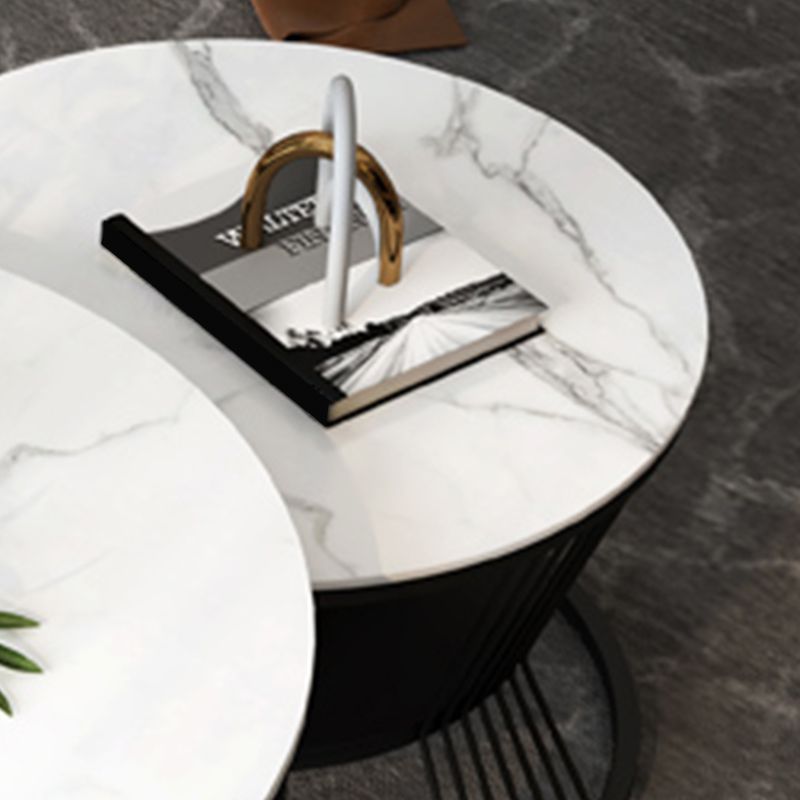 Contemporary Coffee Table Set Round White 2-Piece Coffee Cocktail Table