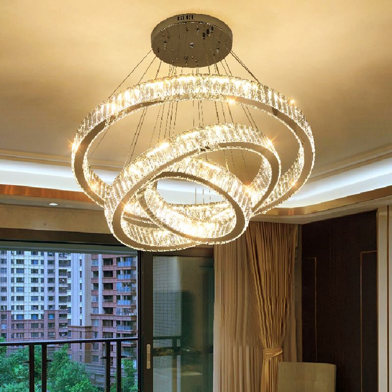 Lampada il lampadario di cristallo a LED a LED a LED a LED di cerchi di cerchi cromati per soggiorno