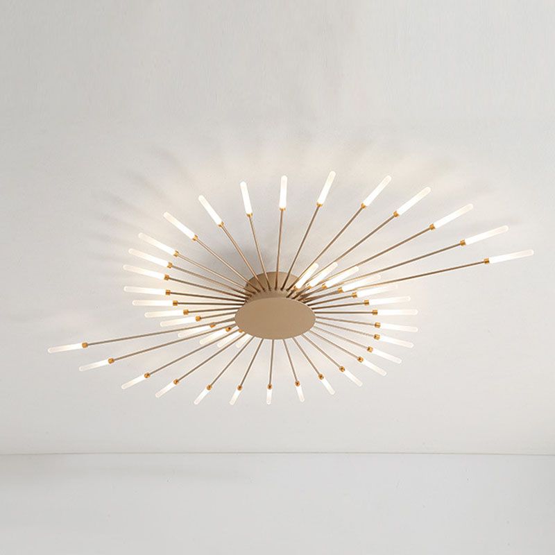 Modern Simplicity LED Semi Flush Mount Lacquered Metal Linear Ceiling Light with Acrylic Shade