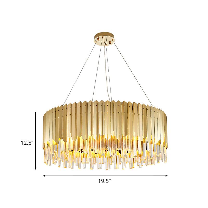 Finition en or Drum Chandelier Light Postmodern Crystal Strip 6 Heads Dining Table Table Plafond Pendant