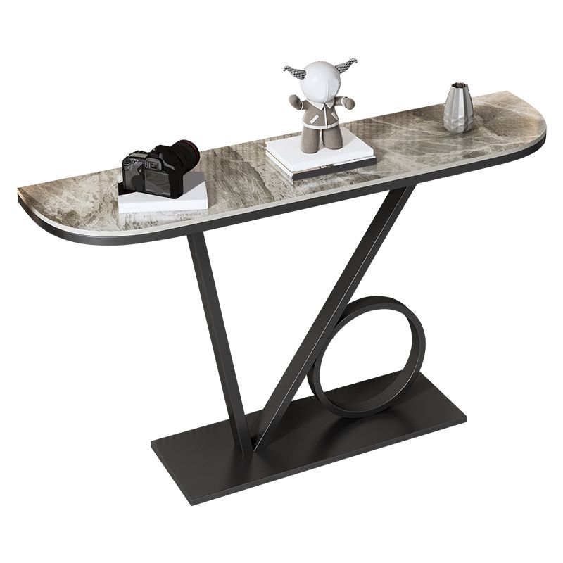 Glam Style Half Moon Accent Table with Pedestal Base for Hall Console Table