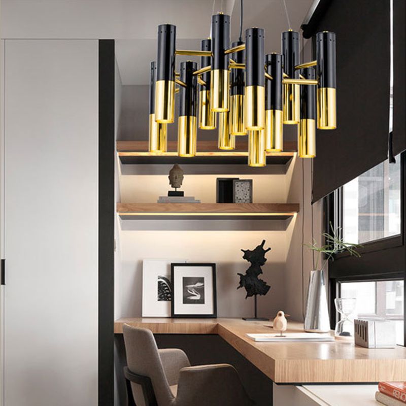 Postmodern metalen kroonluchter verlichtingsarmatuur zwart-gouden hanglamp voor zitkamer