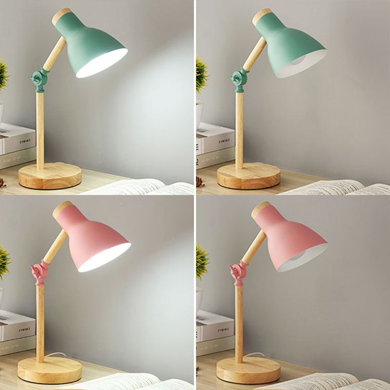 Lacquered Iron Adjustable Table Lamp in Modern Creative Style Wooden Dome Table Light for Bedroom