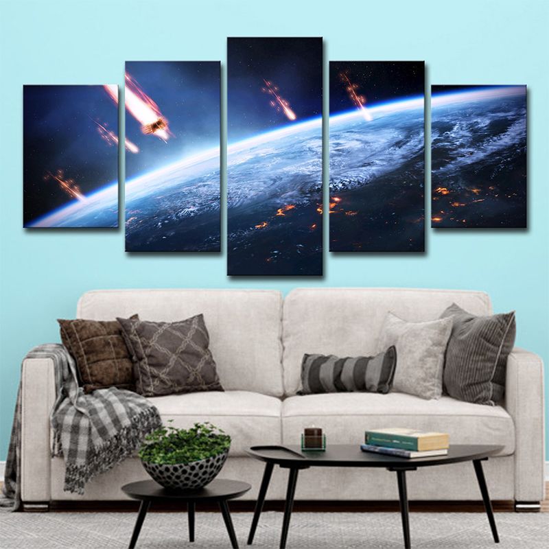 Planet Aerolite Canvas Wall Art Sci-Fi Beautiful Outer Space Wall Decor in Dark Blue