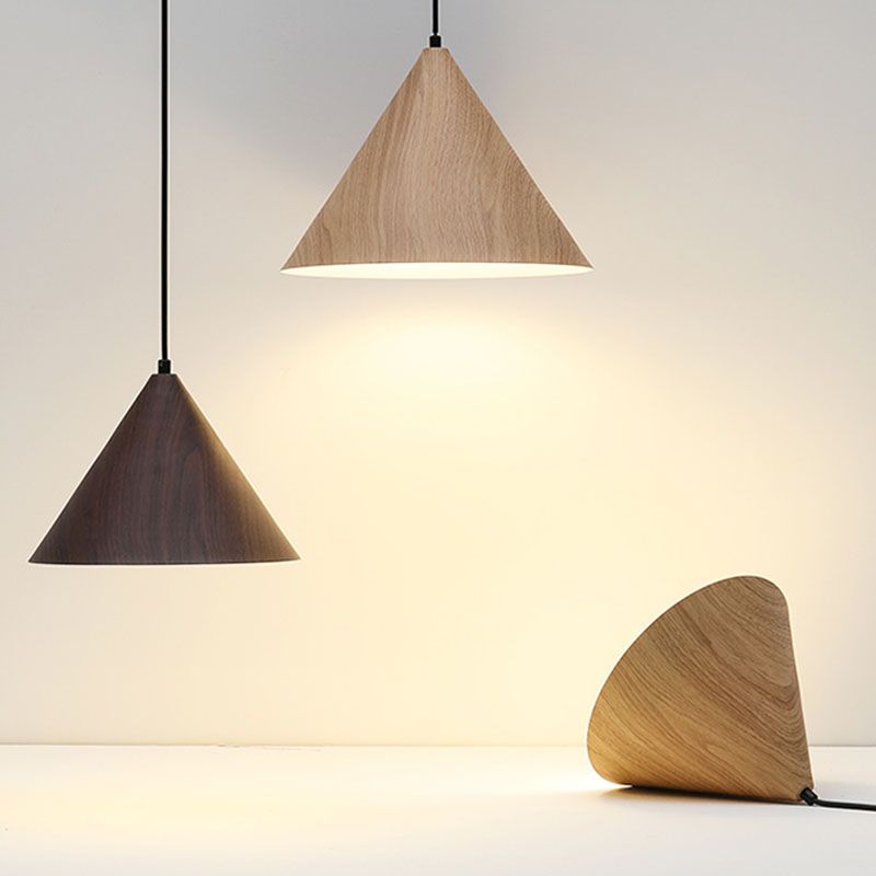 Modern Cone Pendant Lighting Fixture 1-Light Restaurant Hanging Pendant Light with Wood Shade