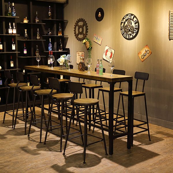 Indoor Industrial Patio Bar Table Rectangle Trestle Bar/Dinette Table in Natural