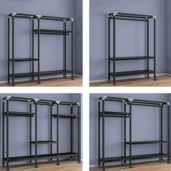 Black Steel Frame Wardrobe Modern Style Wardrobe Armoire with Caster Wheels