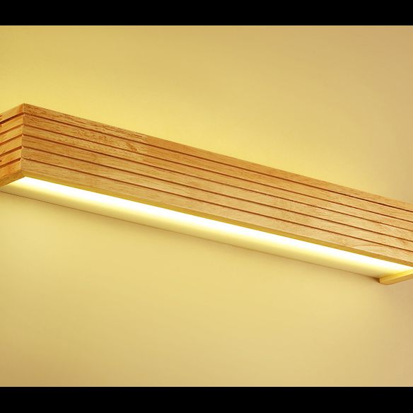 Nordic Creative Wall Mounted Mirror Front Lamp Wooden Rectangular Vanity Light for Bathroom