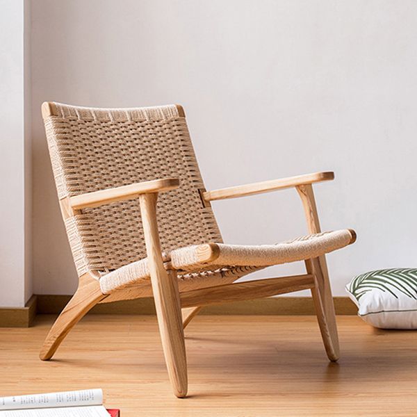 Mid-century Modern Accent Armchair Fixed Back Wood Armchair for Living Room