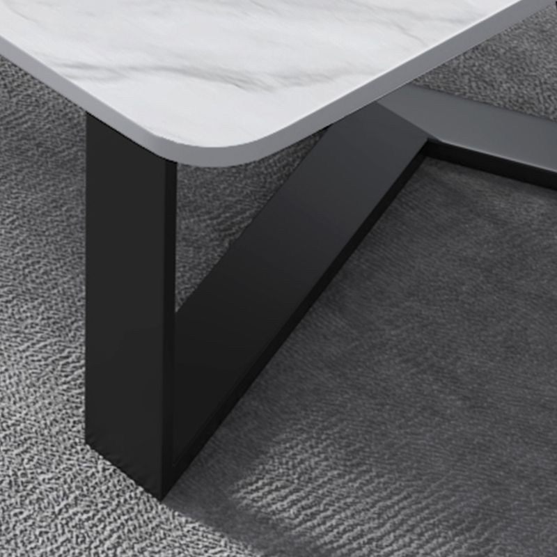 Glam Rectangle Stone Top Cocktail Table with Black Iron Cross Leg