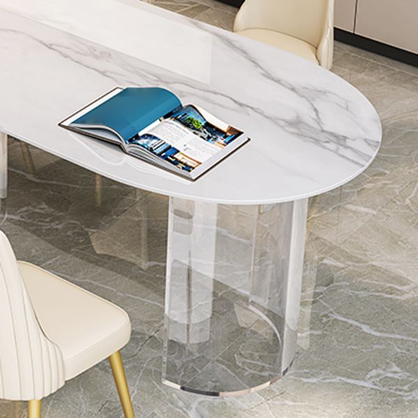 Sintered Stone Top Dining Table Modern White Table with Acrylic Double Pedestal