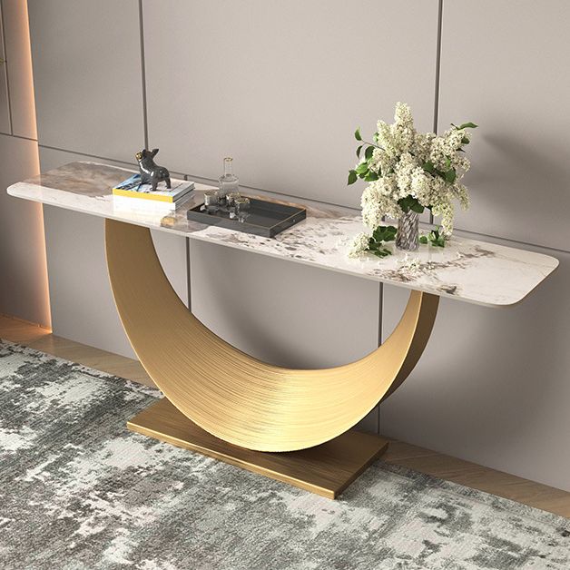 Glam Stone Console Table 16" W Half Moon Stain Resistant Accent Table for Hall