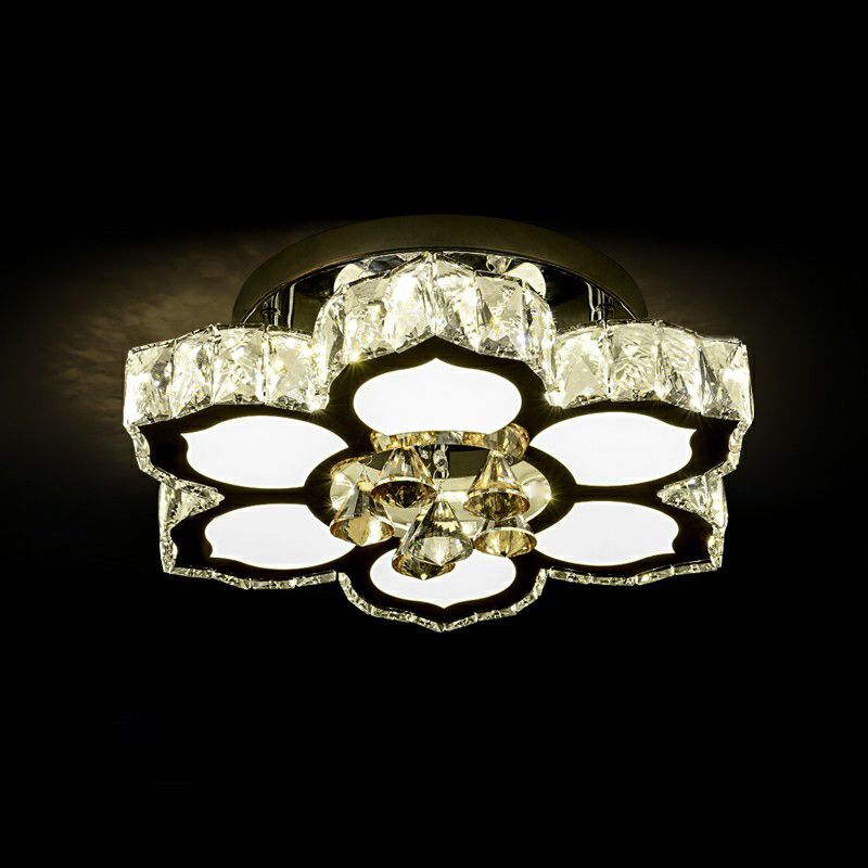Cut Crystal Floweret Flush Mount Lamp Contemporary LED Semi Flush Ceiling Light for Bedroom